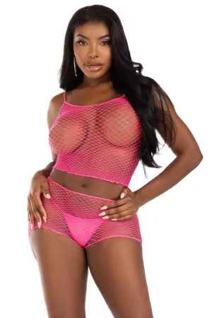 2 Piece Twist Net Tank Top And Boy Shorts
