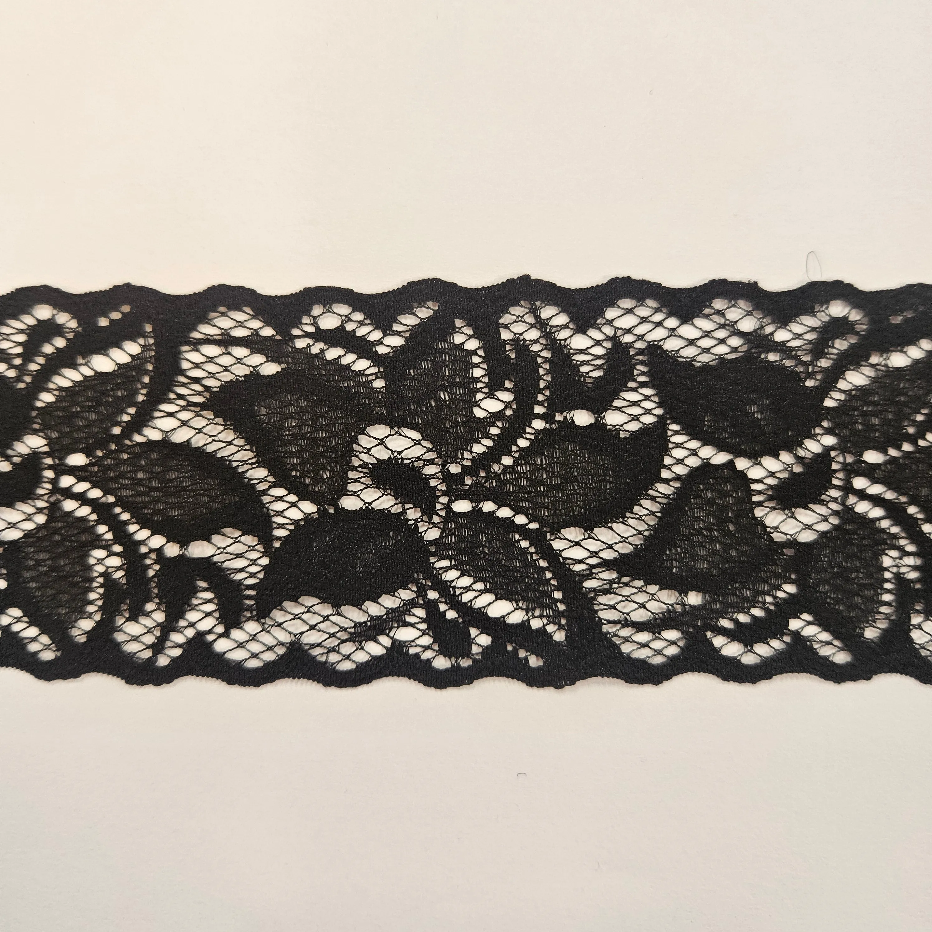 2" Black Floral Stretch Lace