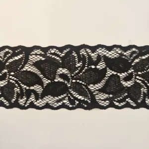 2" Black Floral Stretch Lace