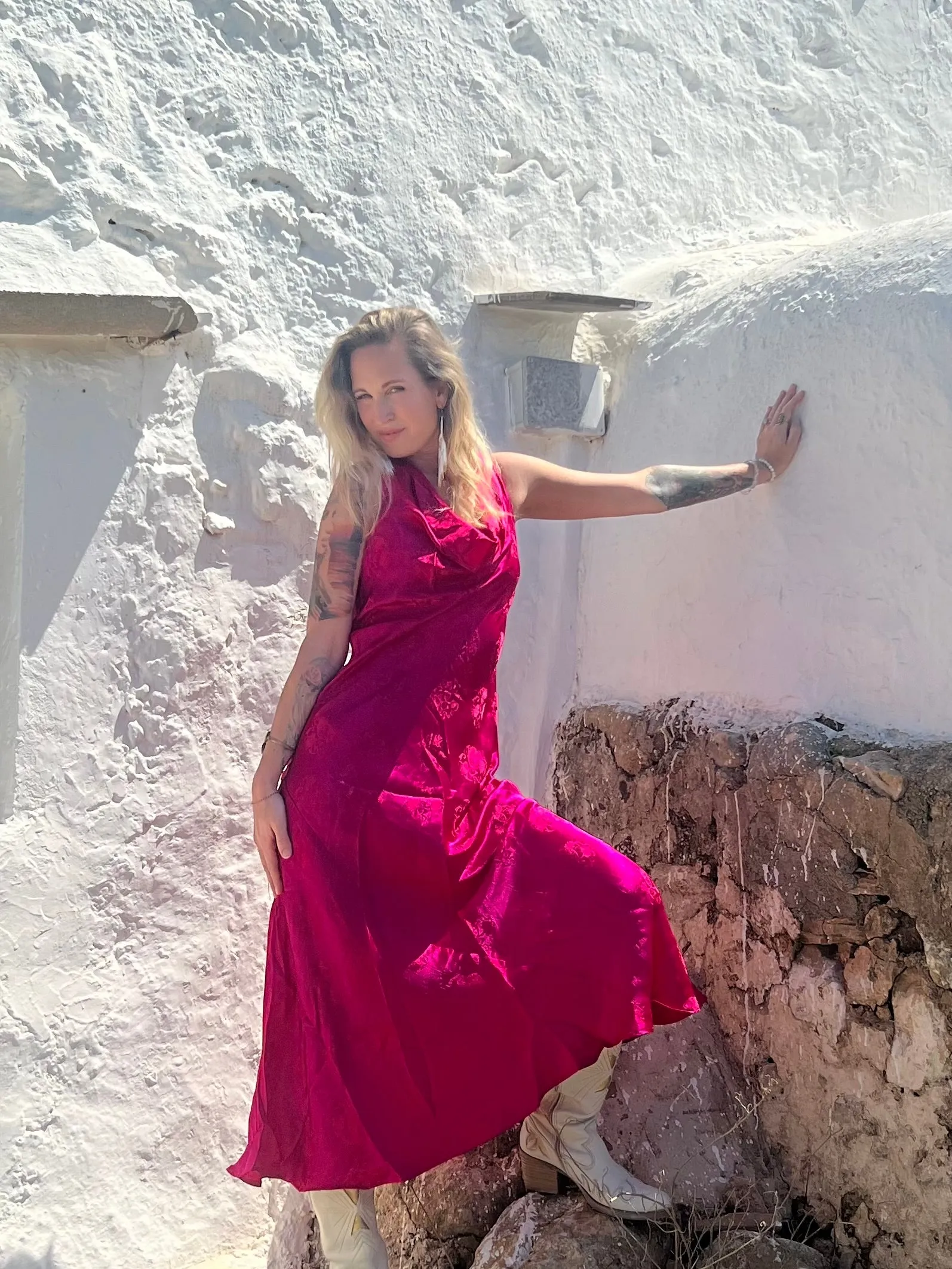 3 Sister Silk dress hot pink