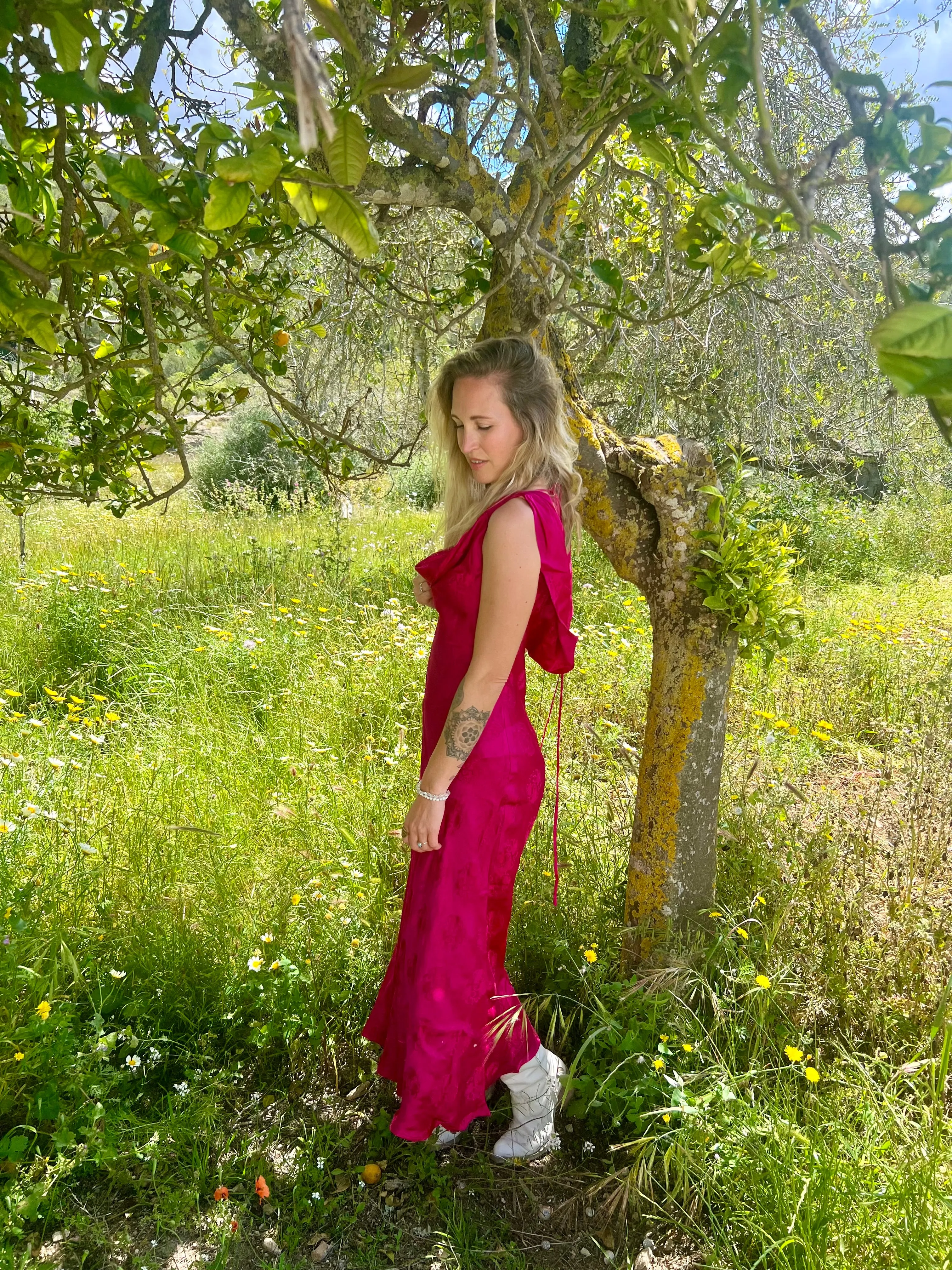 3 Sister Silk dress hot pink