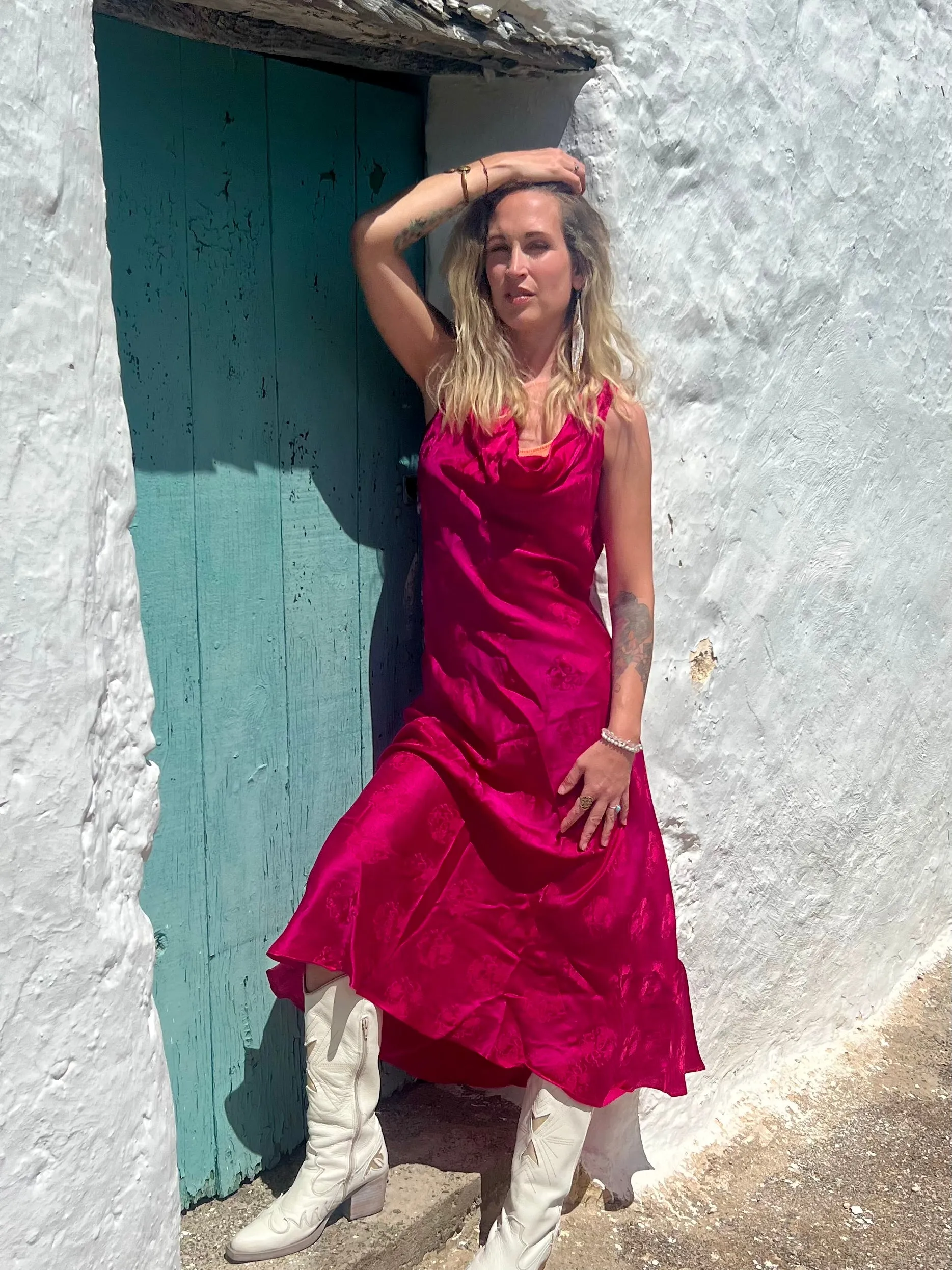 3 Sister Silk dress hot pink