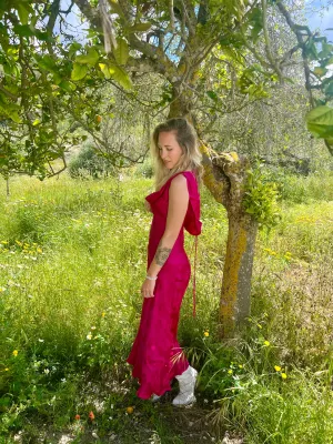 3 Sister Silk dress hot pink