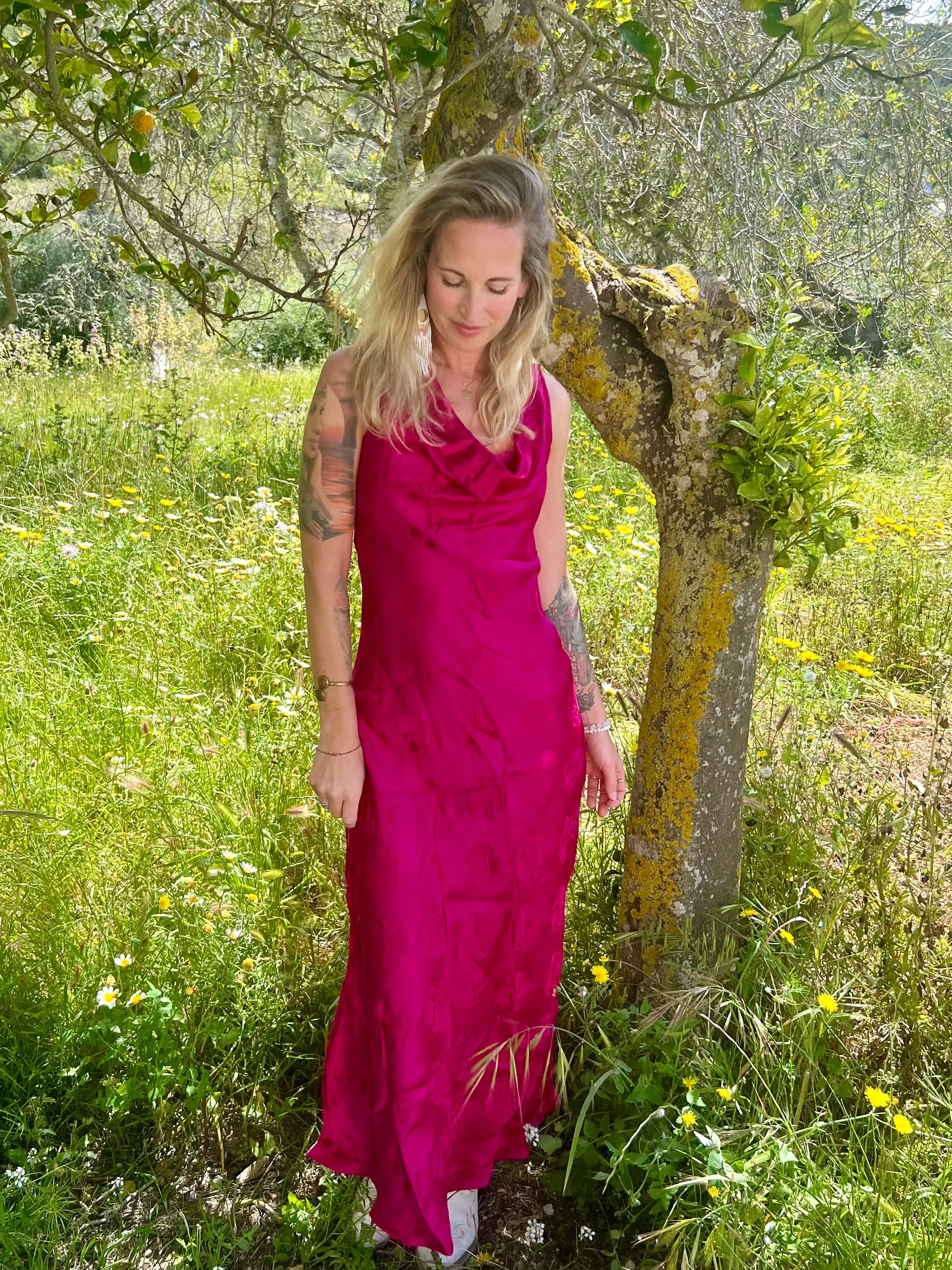3 Sister Silk dress hot pink
