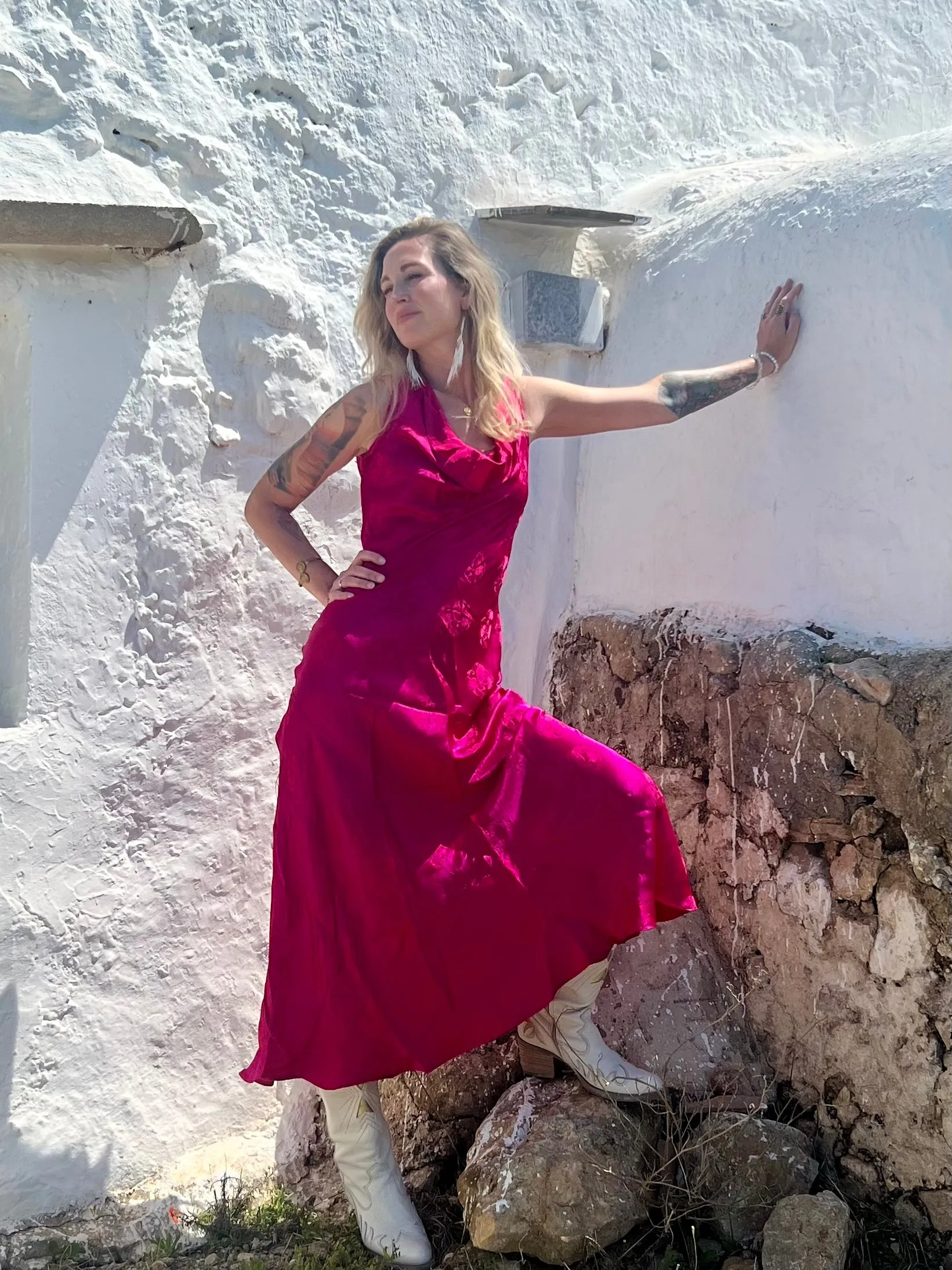 3 Sister Silk dress hot pink