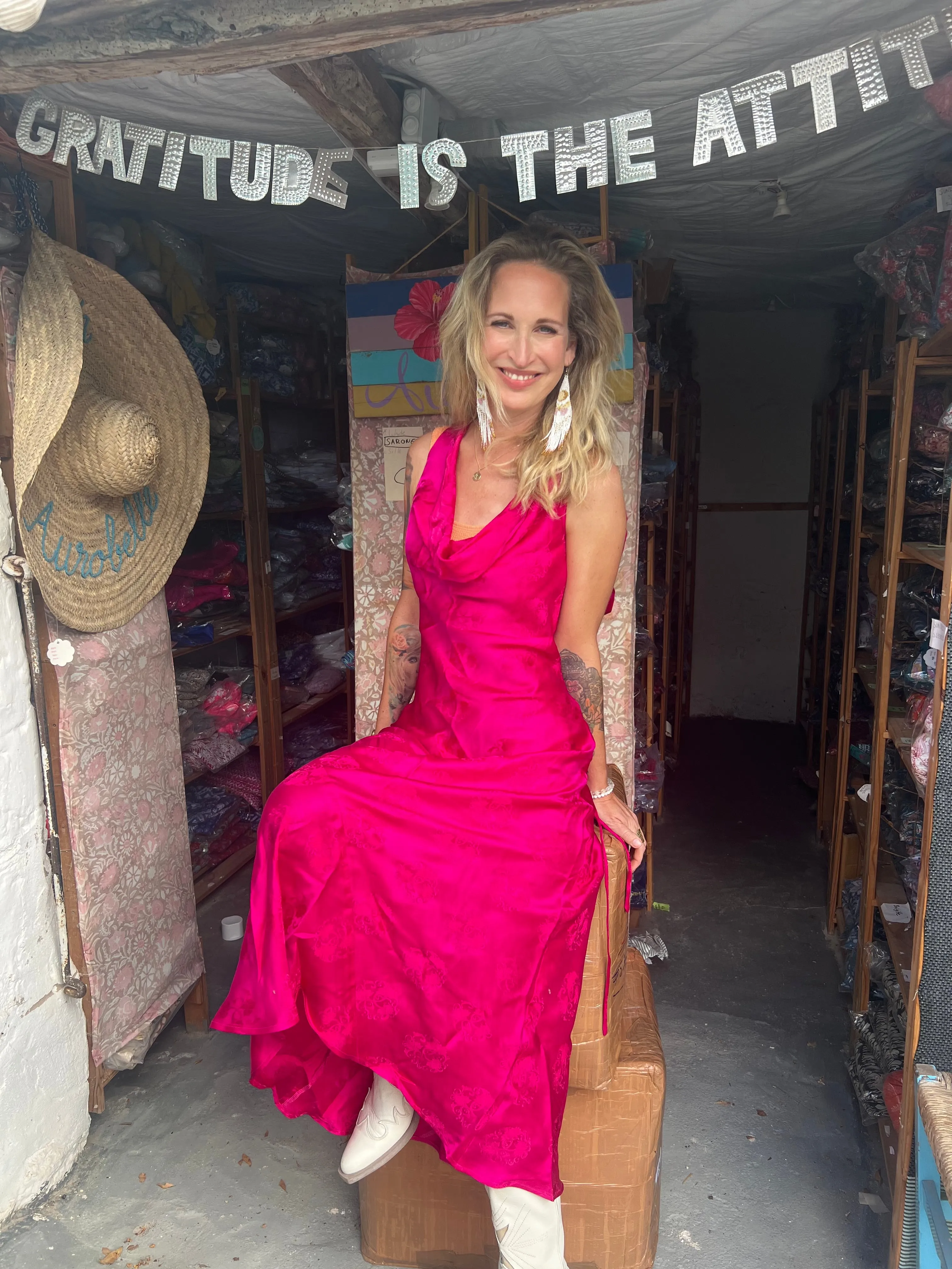 3 Sister Silk dress hot pink