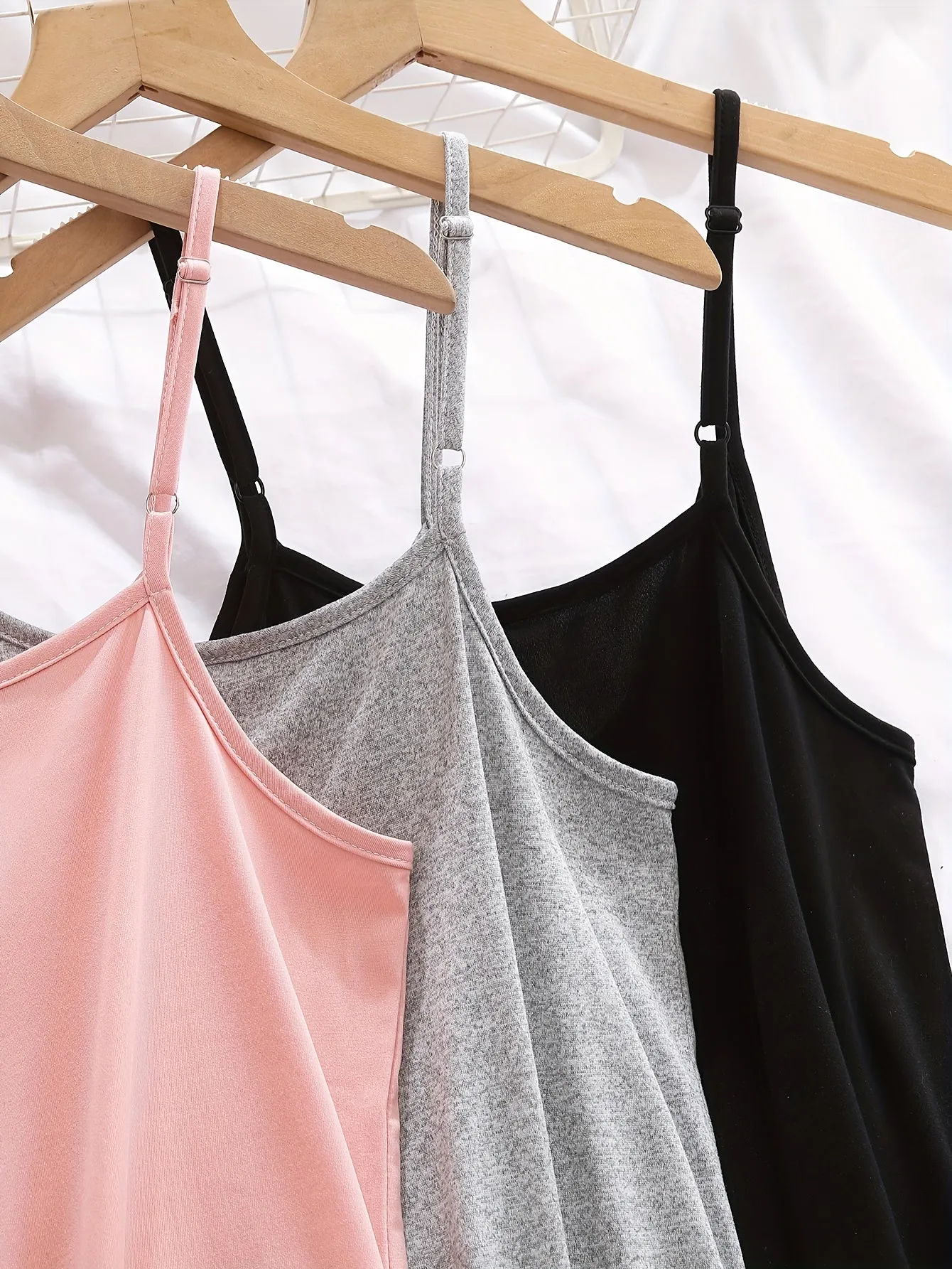 3pcs Women's Simple Solid Nightdress - Crew Neck Spaghetti Strap Sleep Dress
