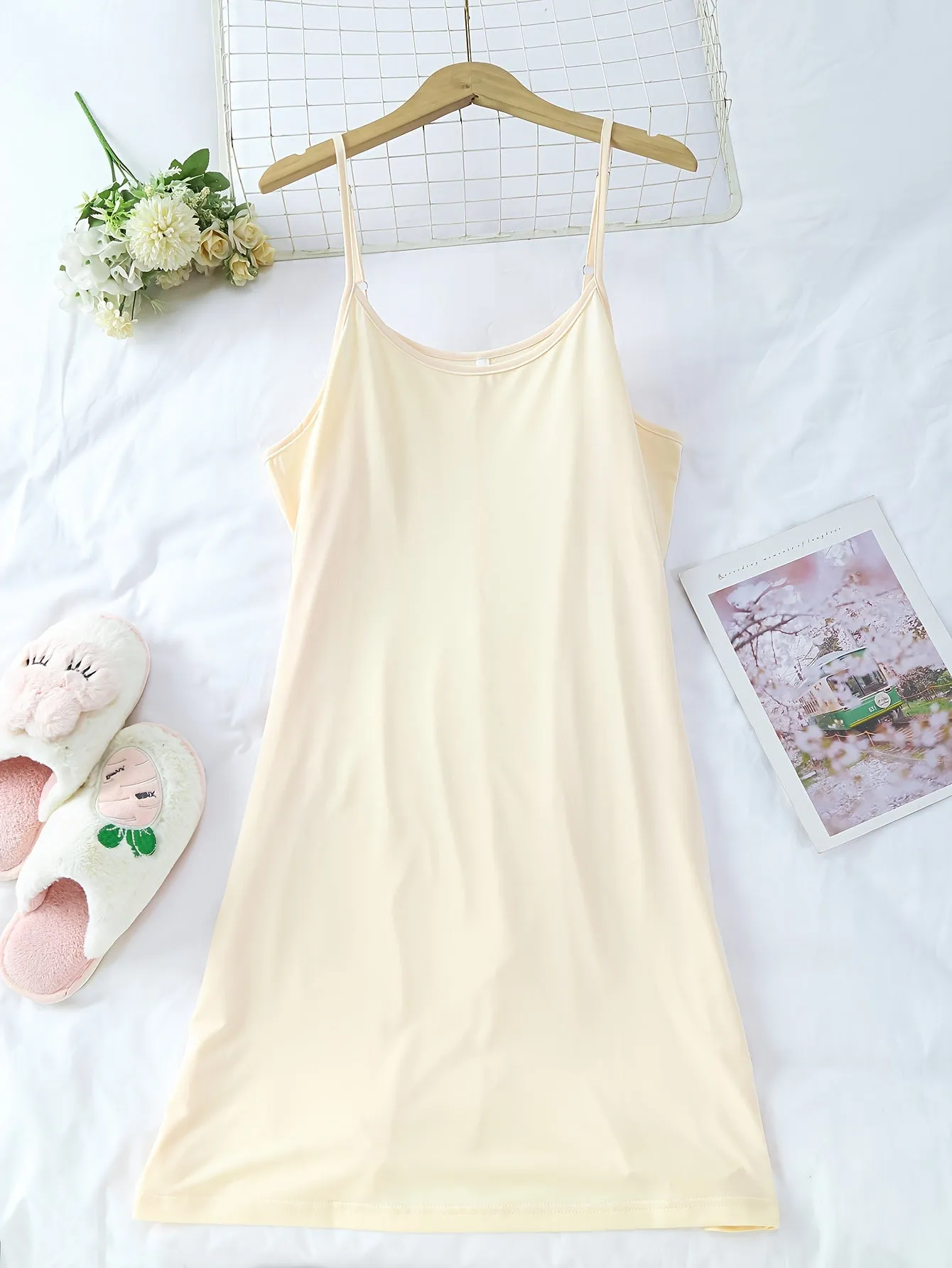 3pcs Women's Simple Solid Nightdress - Crew Neck Spaghetti Strap Sleep Dress