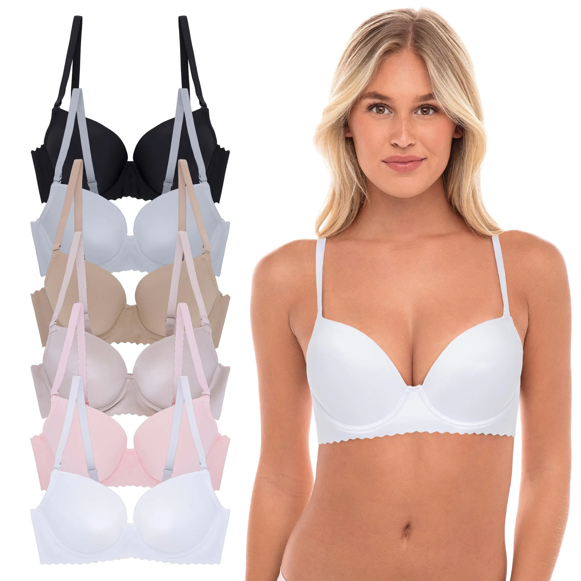 6 Pack Light Push Up Balconette Bras
