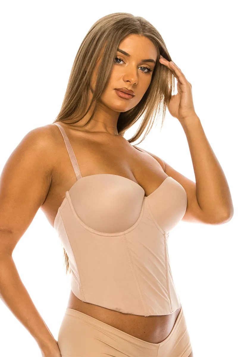 89157 6 Piece Low Back, Removable Straps Soft Long Line Strapless Bra