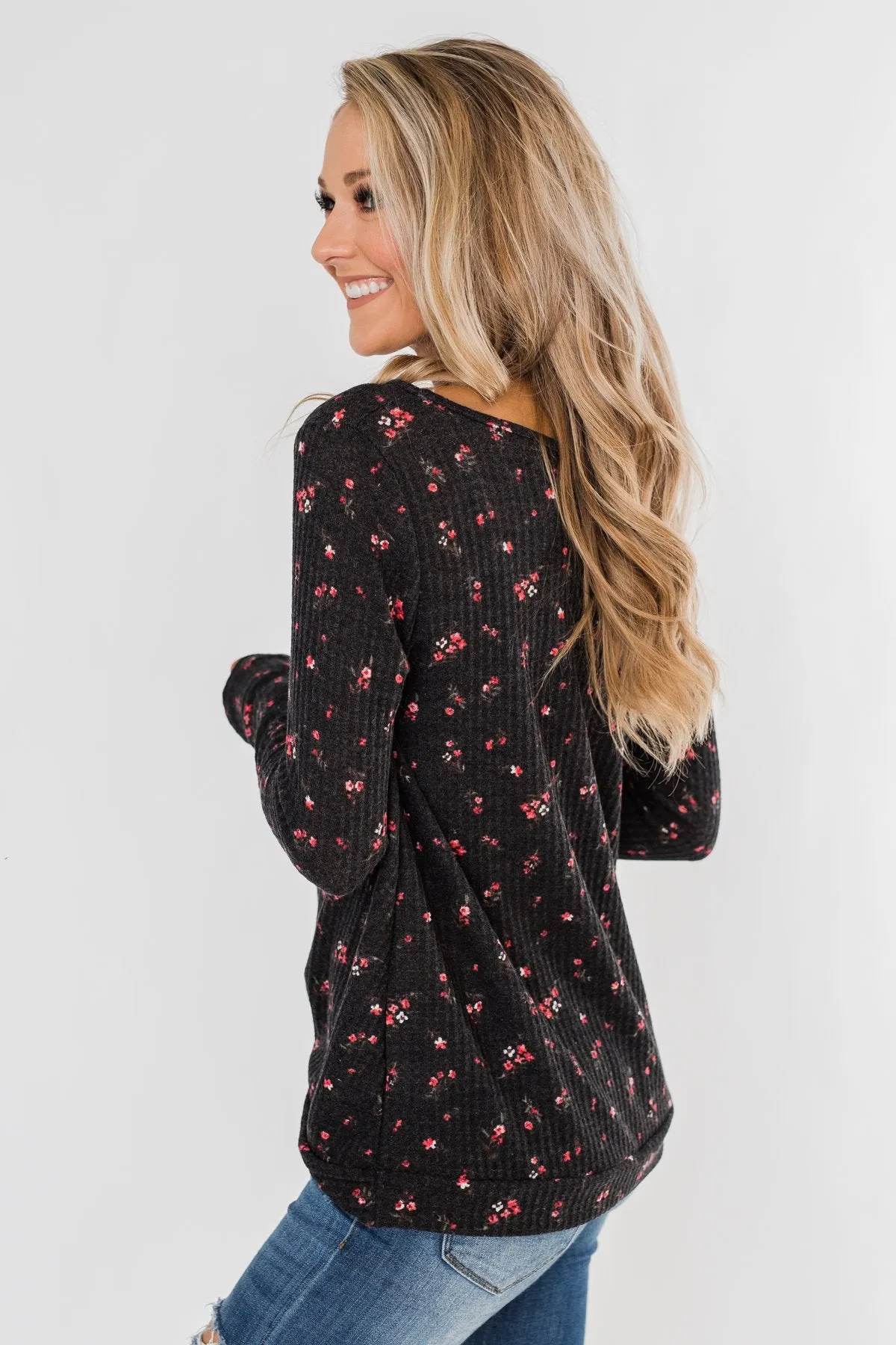 Above The Rest Floral Twist Top- Black