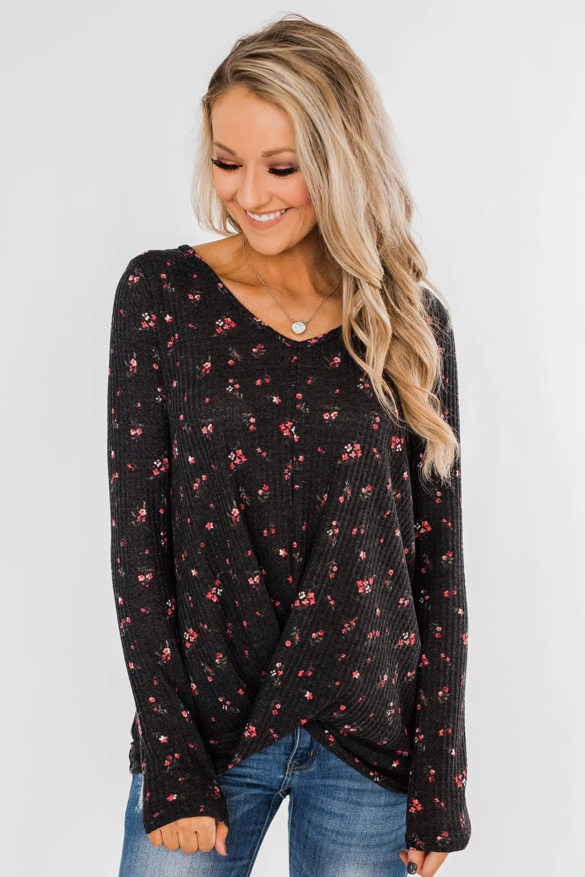Above The Rest Floral Twist Top- Black