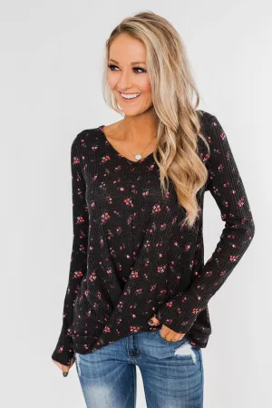 Above The Rest Floral Twist Top- Black