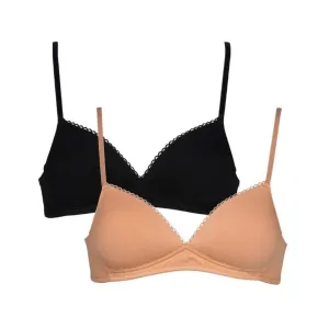 After Eden My Basic Cotton 2 Pack Non-Wire Teen Bras | Natural/Black