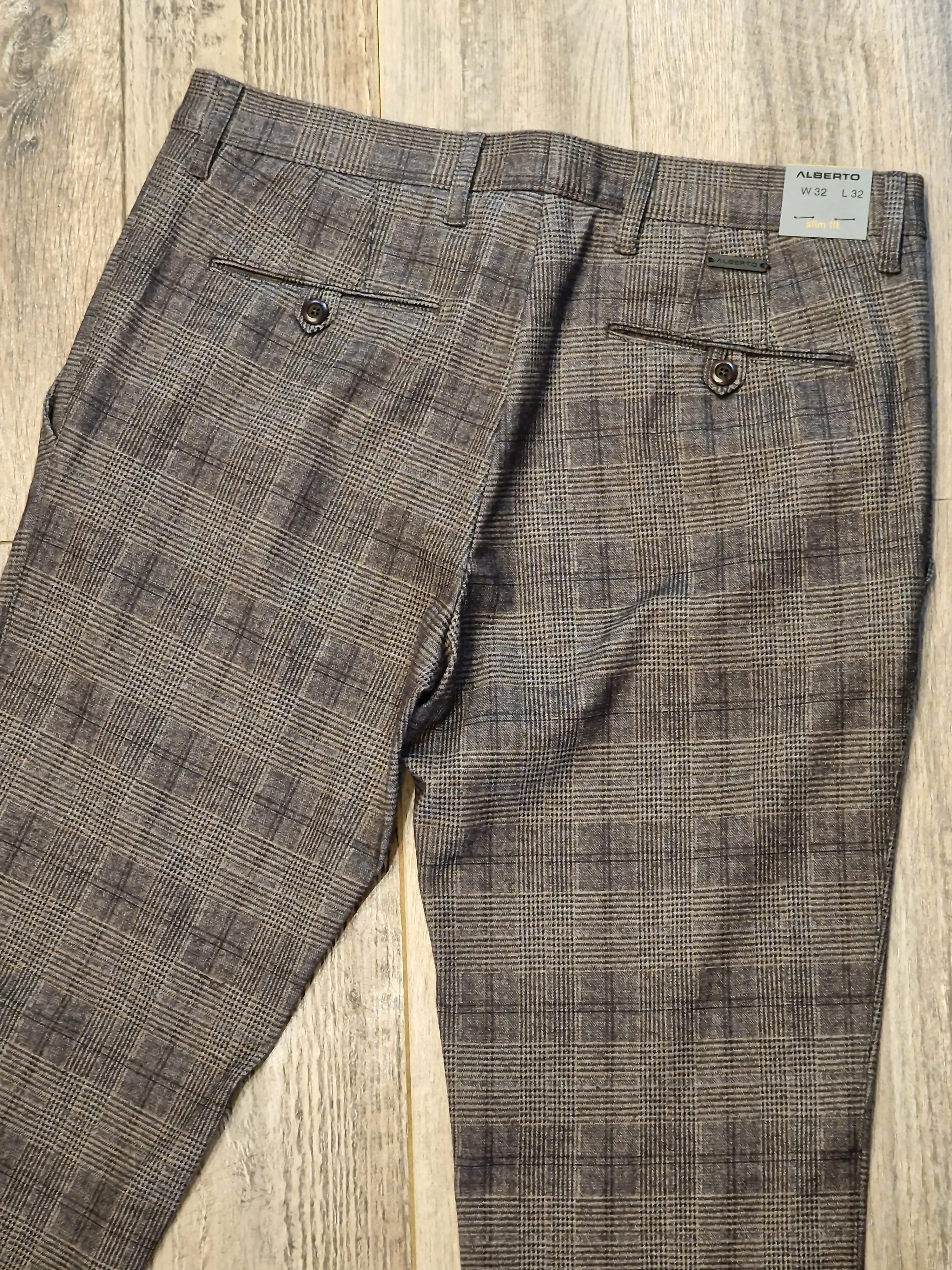 Alberto winter Slim Fit - GLENCHECK JERSEY CHINOS