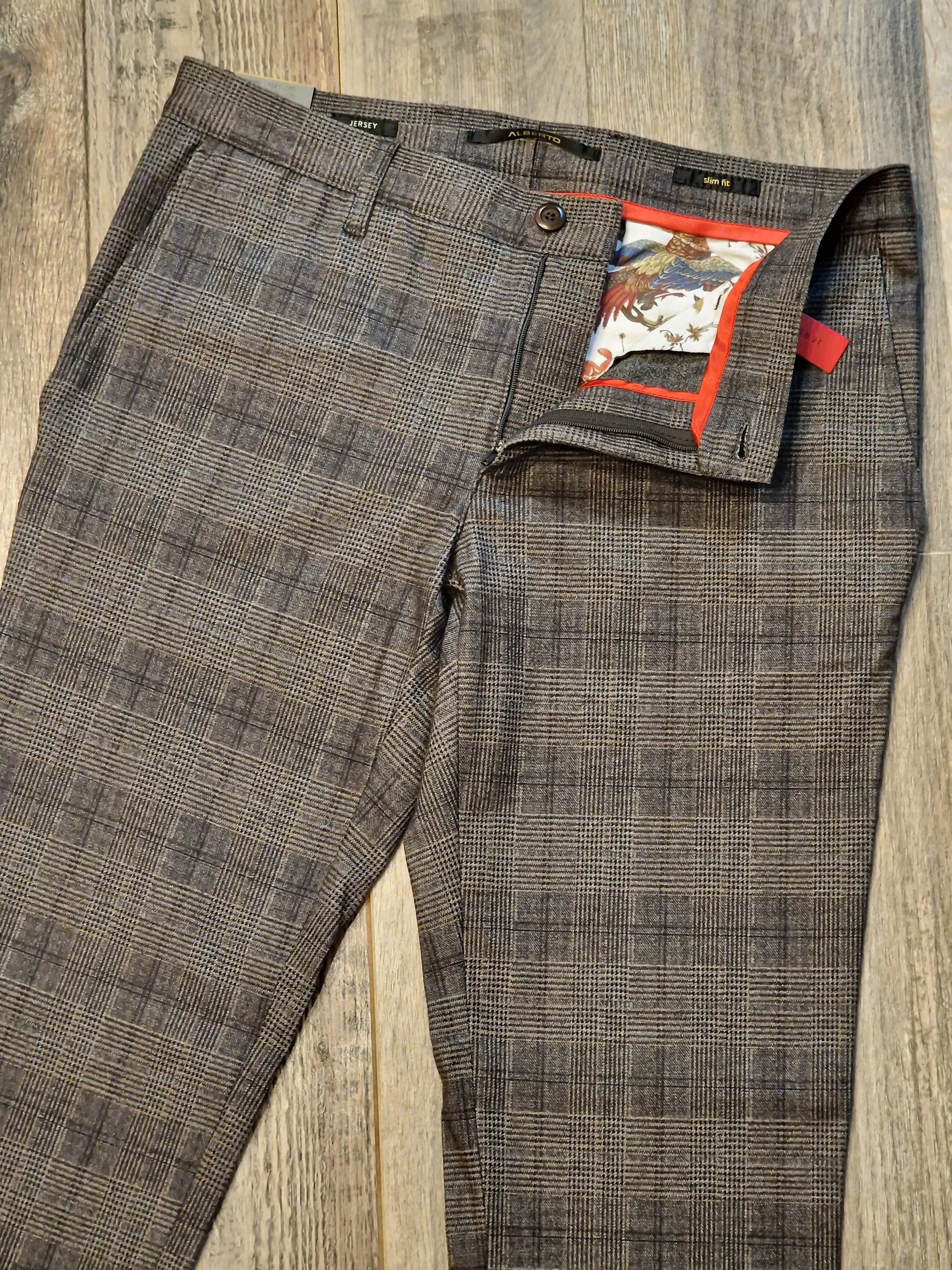 Alberto winter Slim Fit - GLENCHECK JERSEY CHINOS