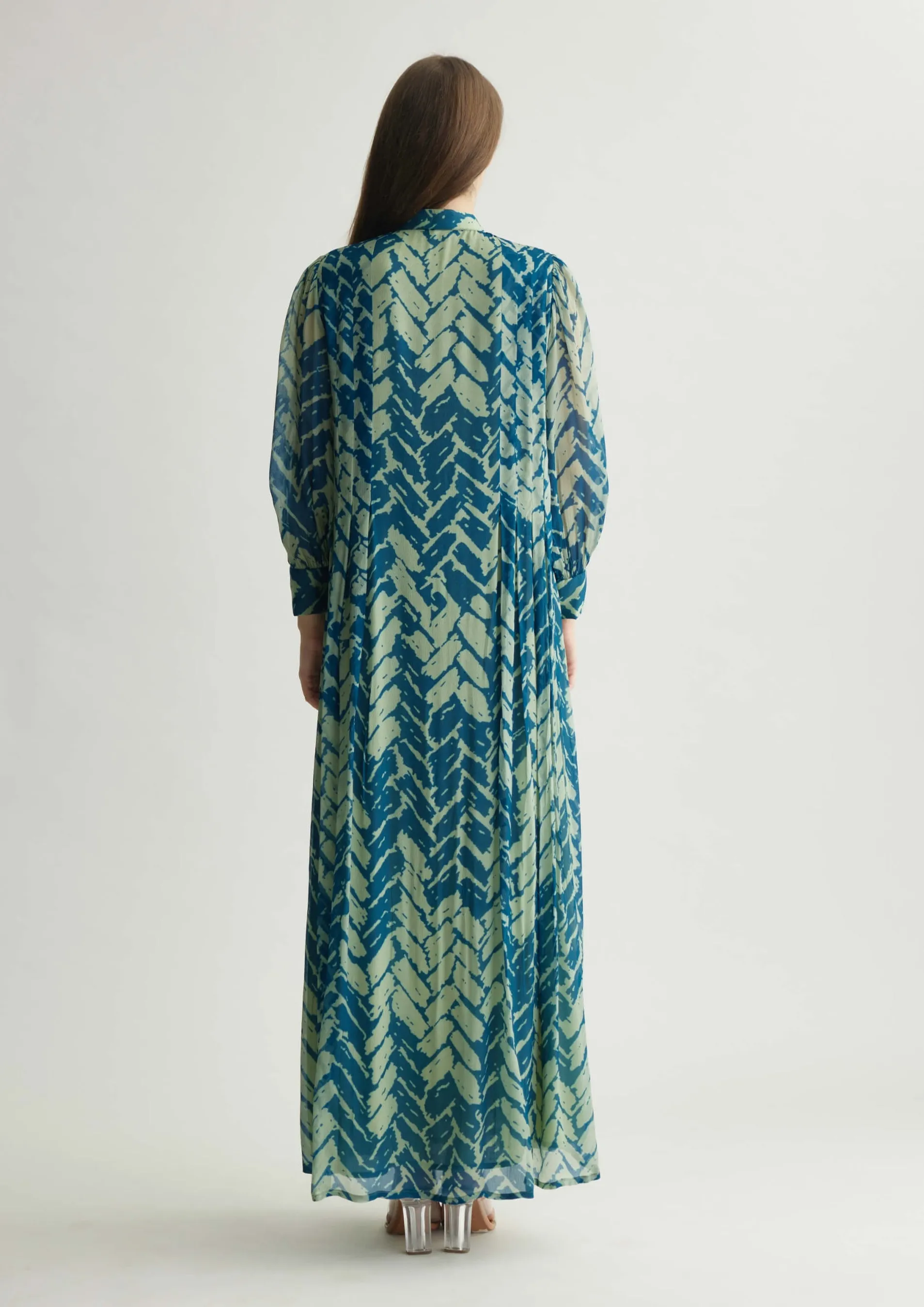 Aqua blue chevron print long dress