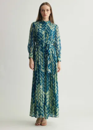 Aqua blue chevron print long dress