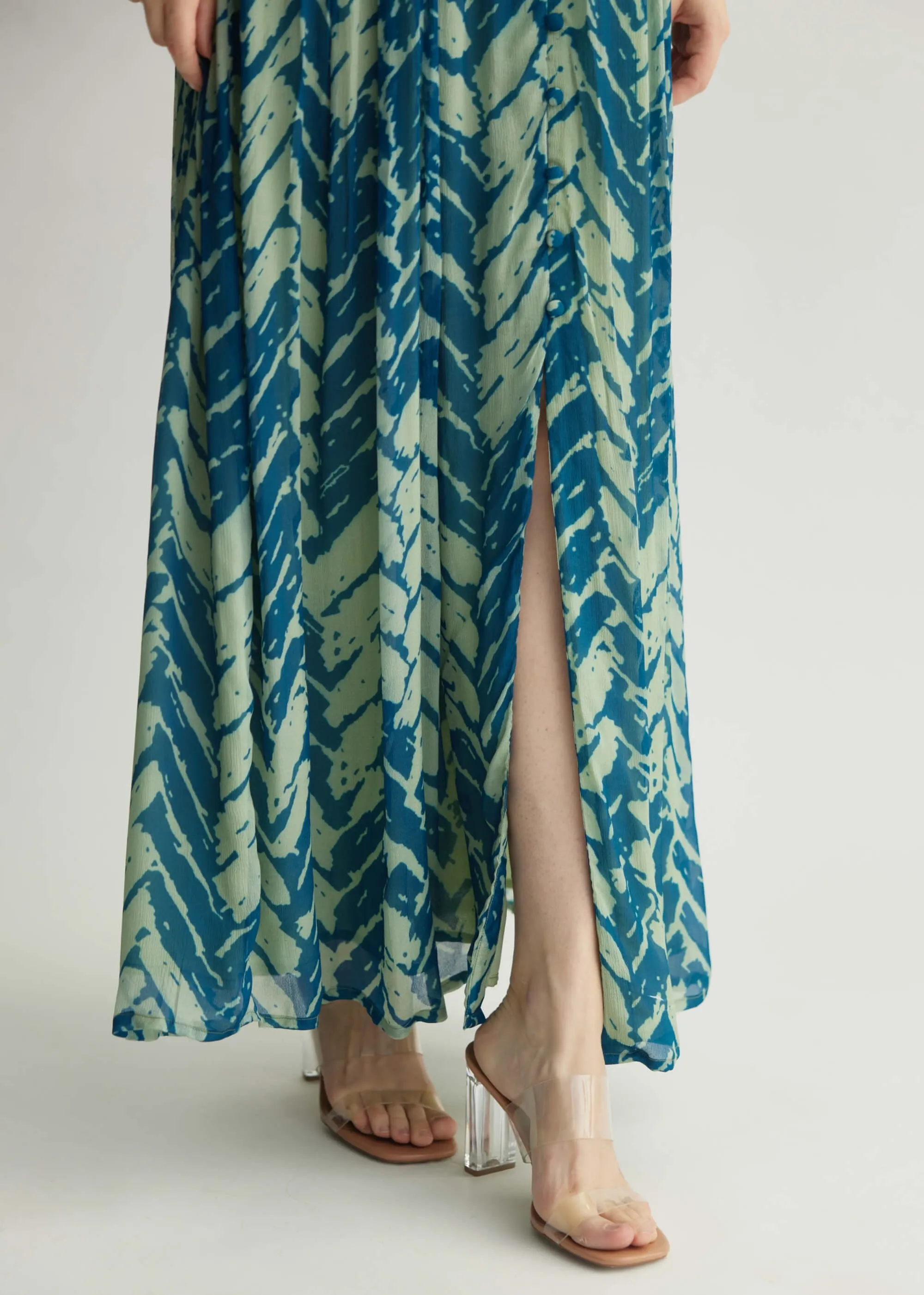 Aqua blue chevron print long dress