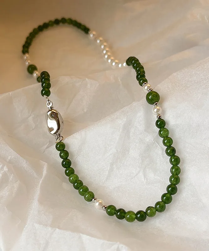 Art Green Copper Alloy Pearl Beading Gratuated Bead Necklace