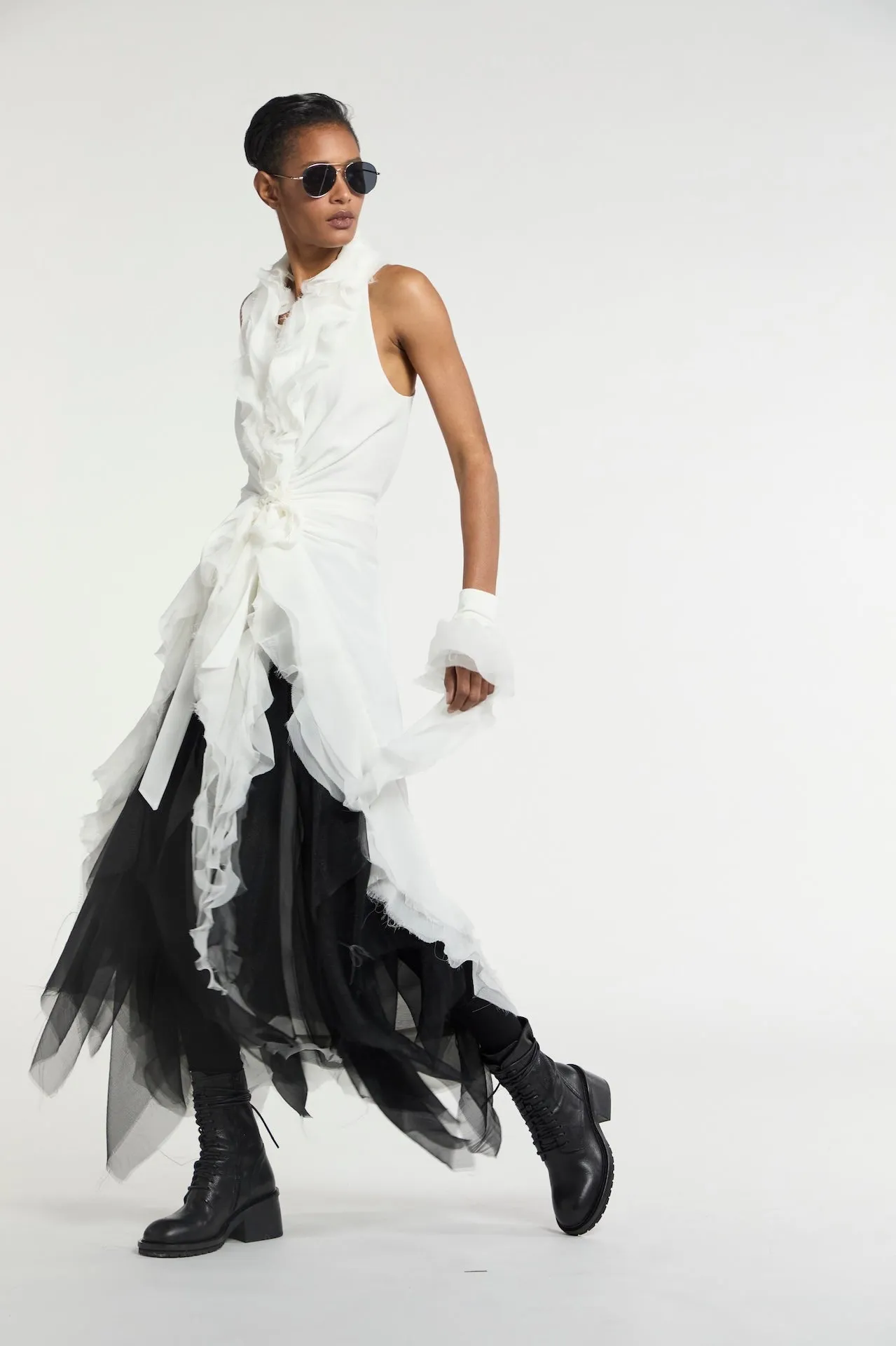 Atelier Urban Stretch Wrap Tie Ruffle Dress