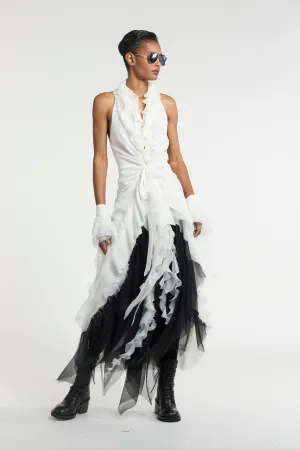 Atelier Urban Stretch Wrap Tie Ruffle Dress