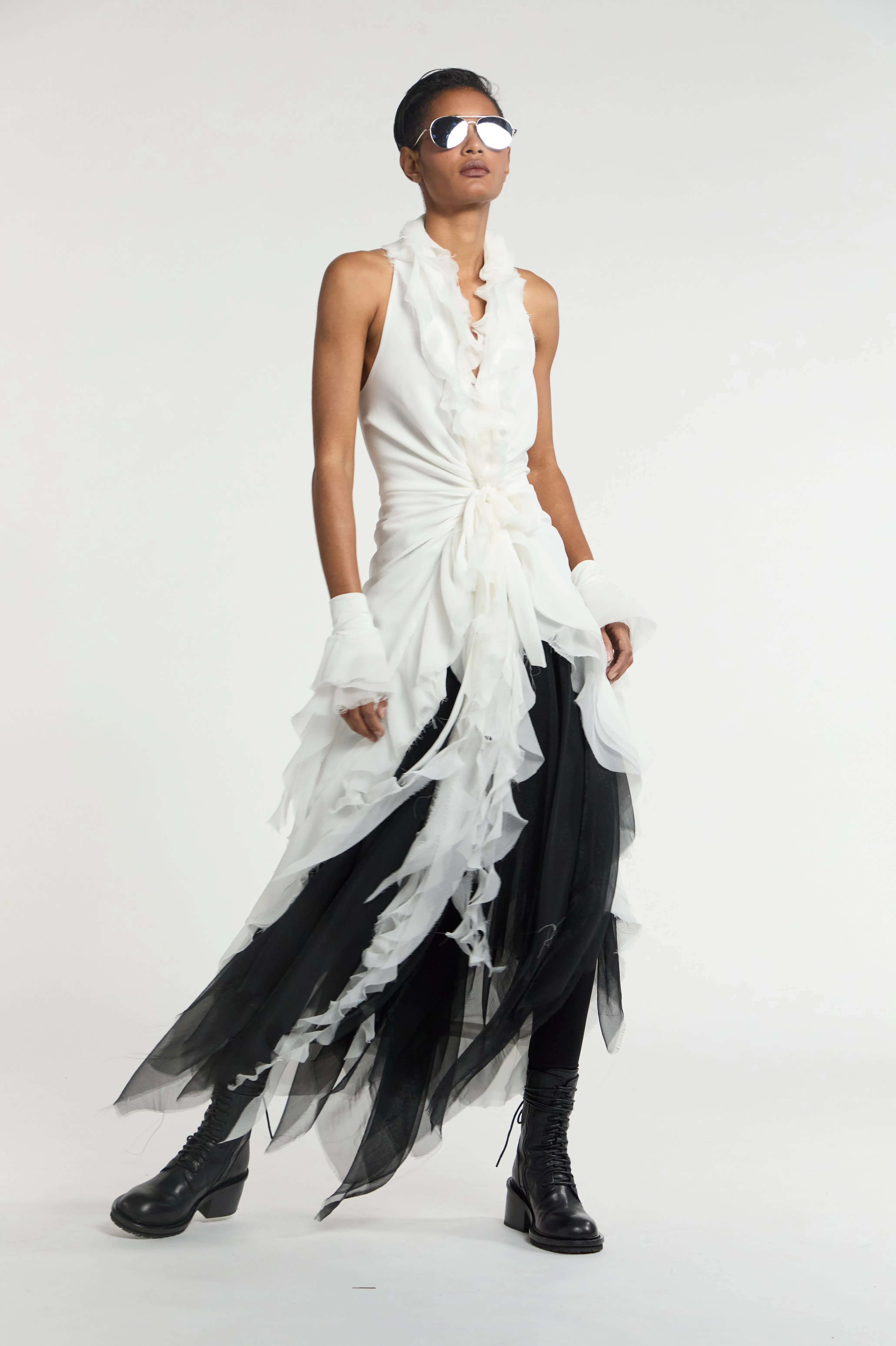Atelier Urban Stretch Wrap Tie Ruffle Dress