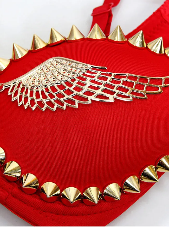 B Cup Fashion Metallic Rivets Wings Punk Clubwear Bra Top