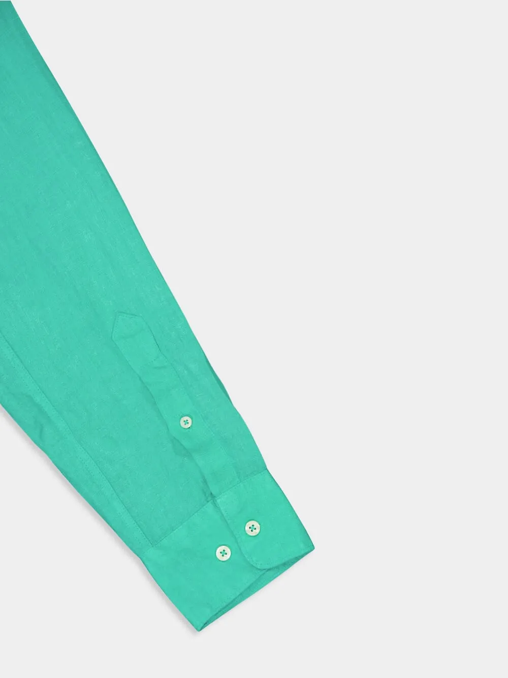 Band-Collar Green Linen Shirt