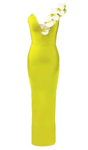 BandageDress elegant floral one-shoulder  maxi dress green