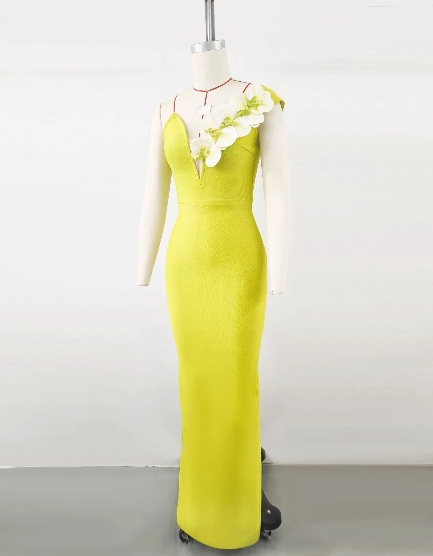BandageDress elegant floral one-shoulder  maxi dress green
