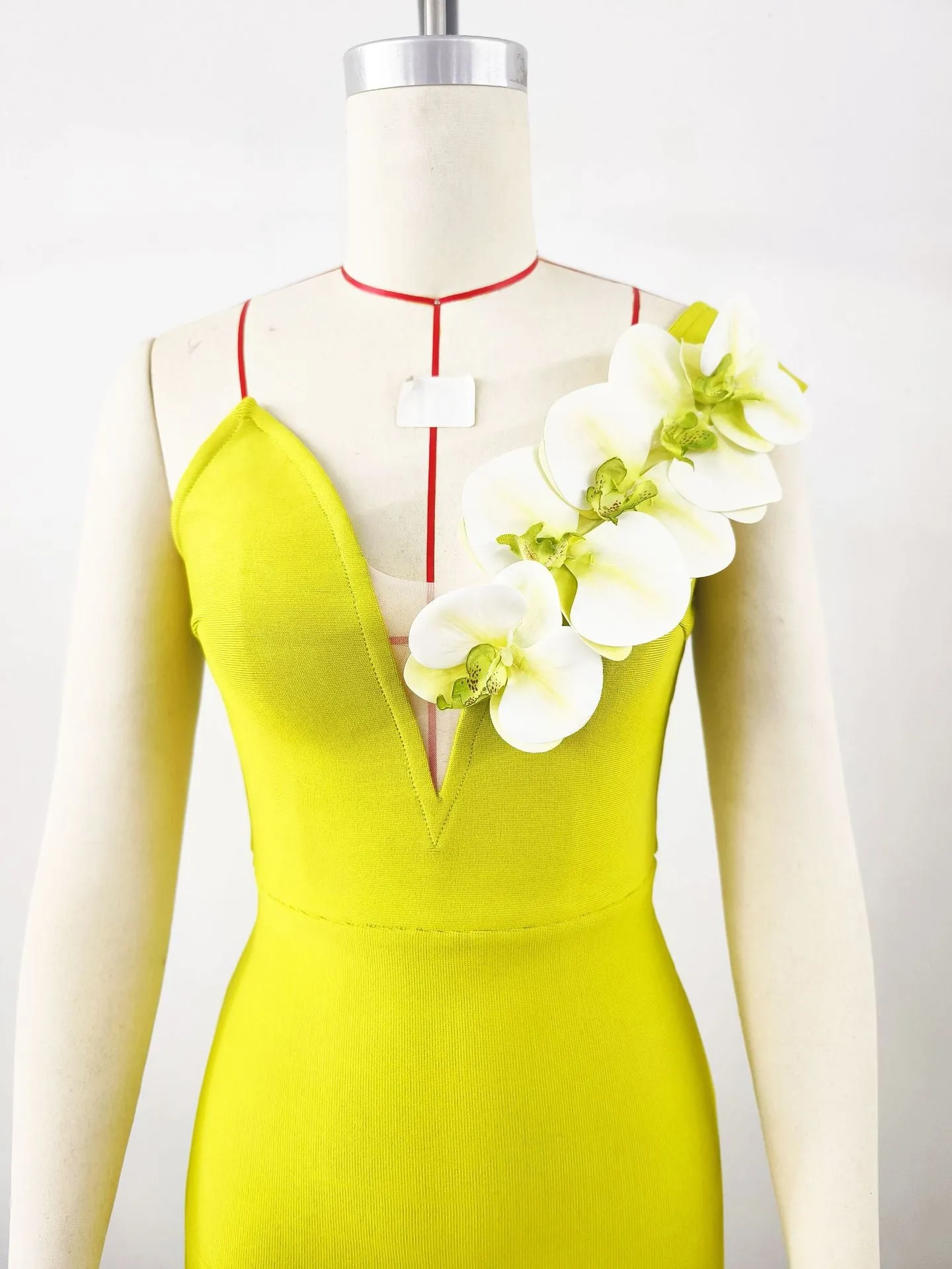 BandageDress elegant floral one-shoulder  maxi dress green