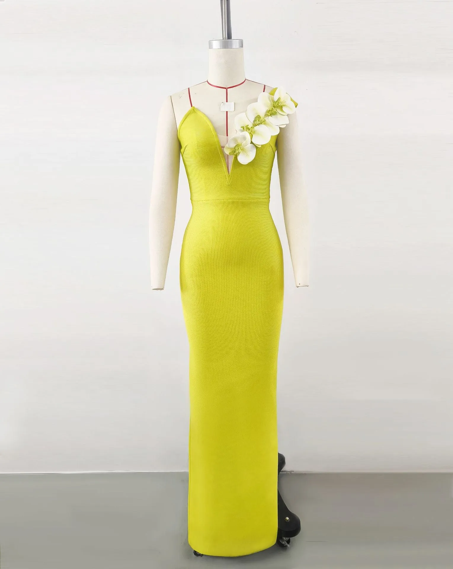 BandageDress elegant floral one-shoulder  maxi dress green
