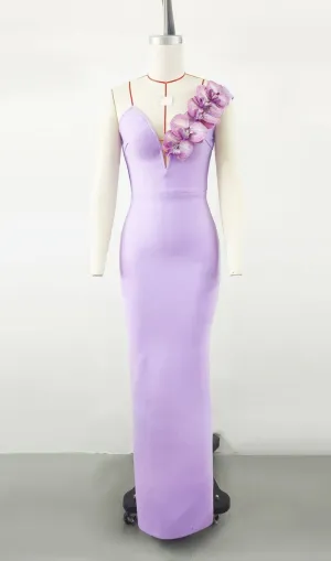 BandageDress elegant floral one-shoulder  maxi dress purple