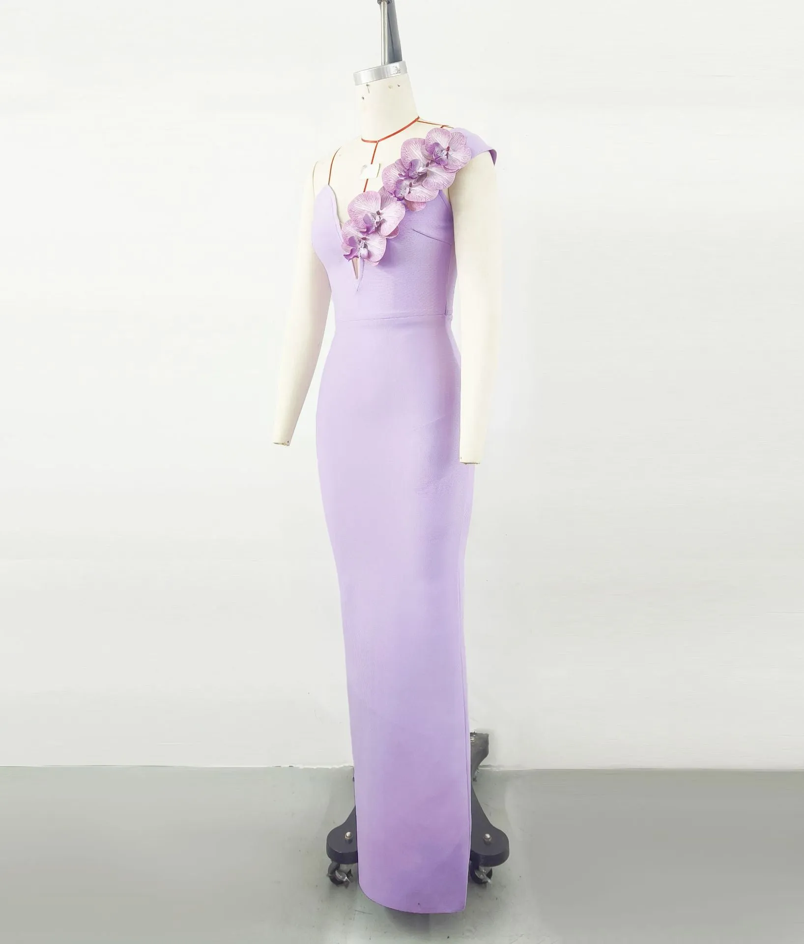 BandageDress elegant floral one-shoulder  maxi dress purple