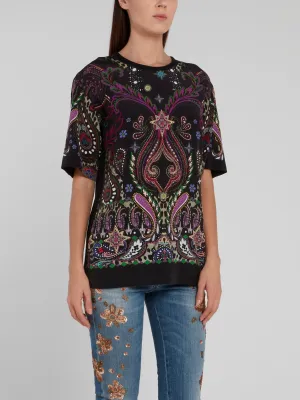 Baroque Print Back Keyhole Shirt