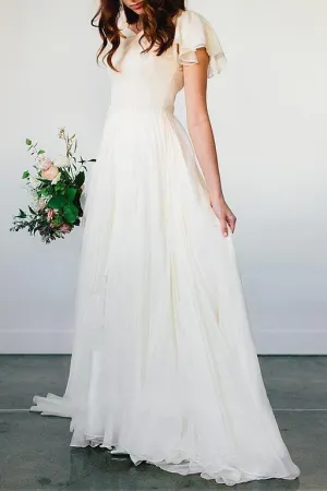 Beach Chiffon Wedding Dress with Short Sleeves vestido de novia de playa