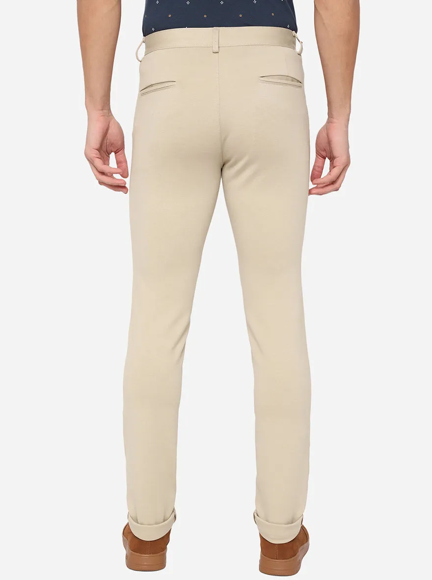 Beige Solid Venice Fit Casual Trouser | JadeBlue