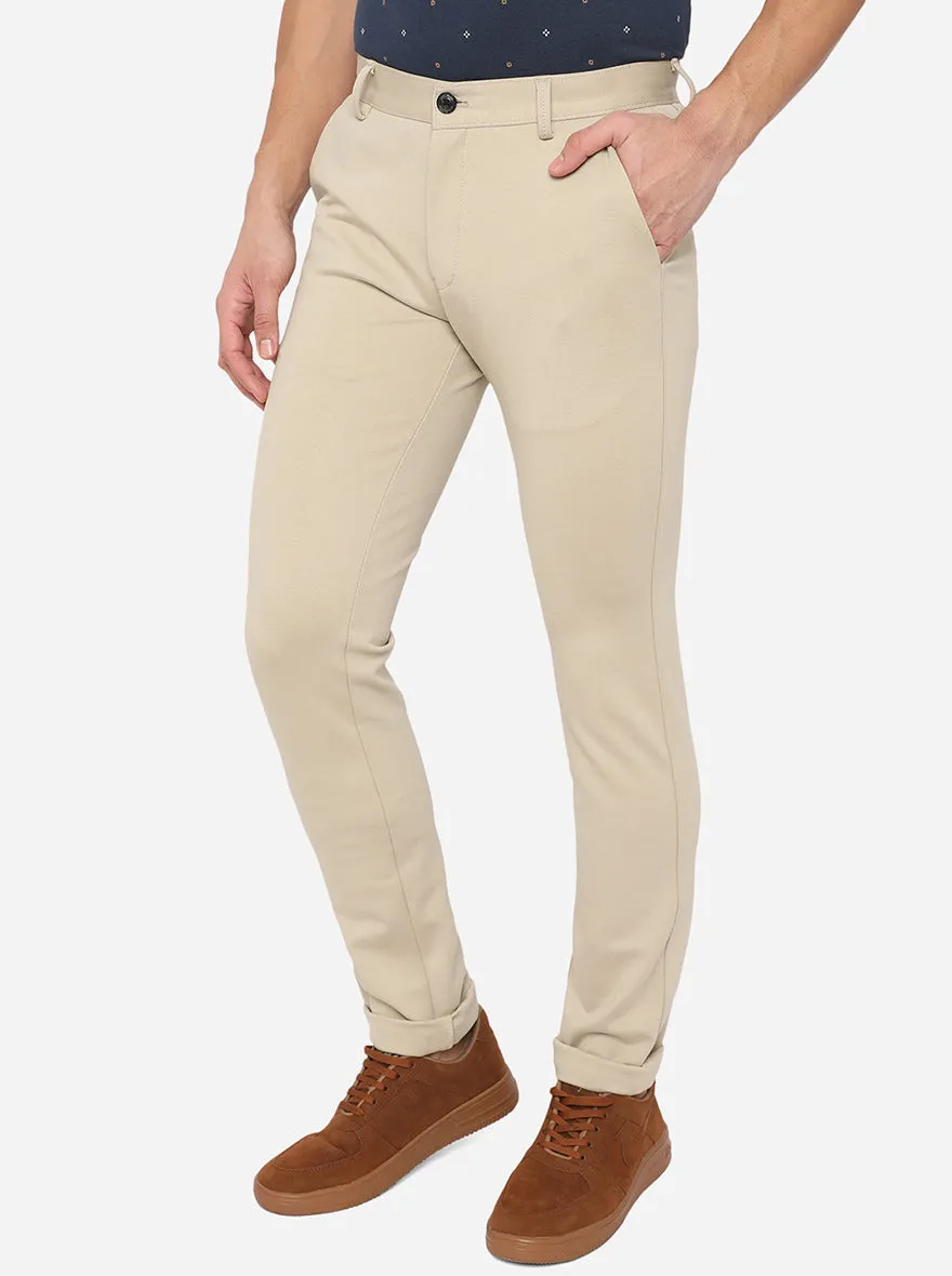 Beige Solid Venice Fit Casual Trouser | JadeBlue