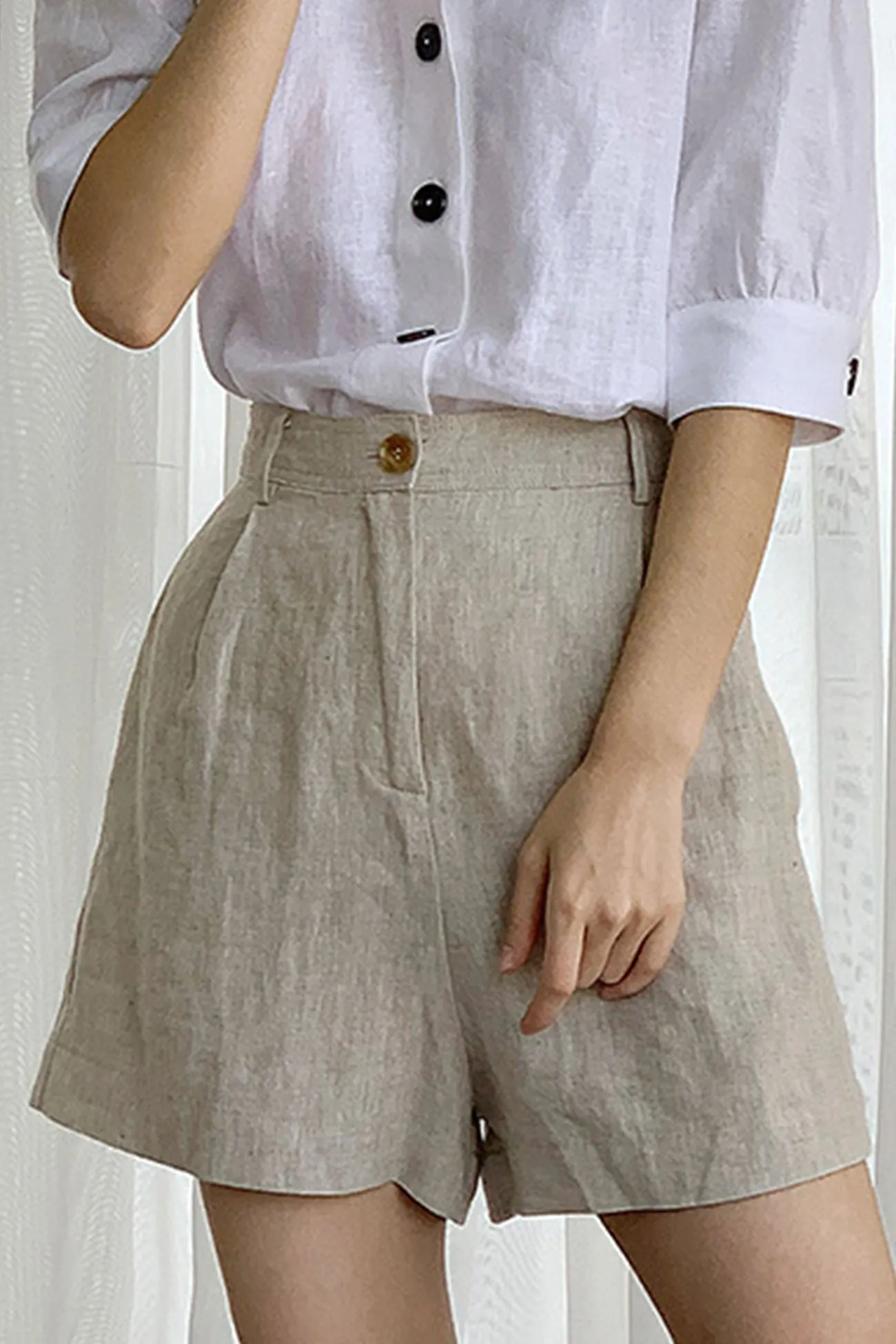 BerryBetty - Solid Linen High Waist Shorts