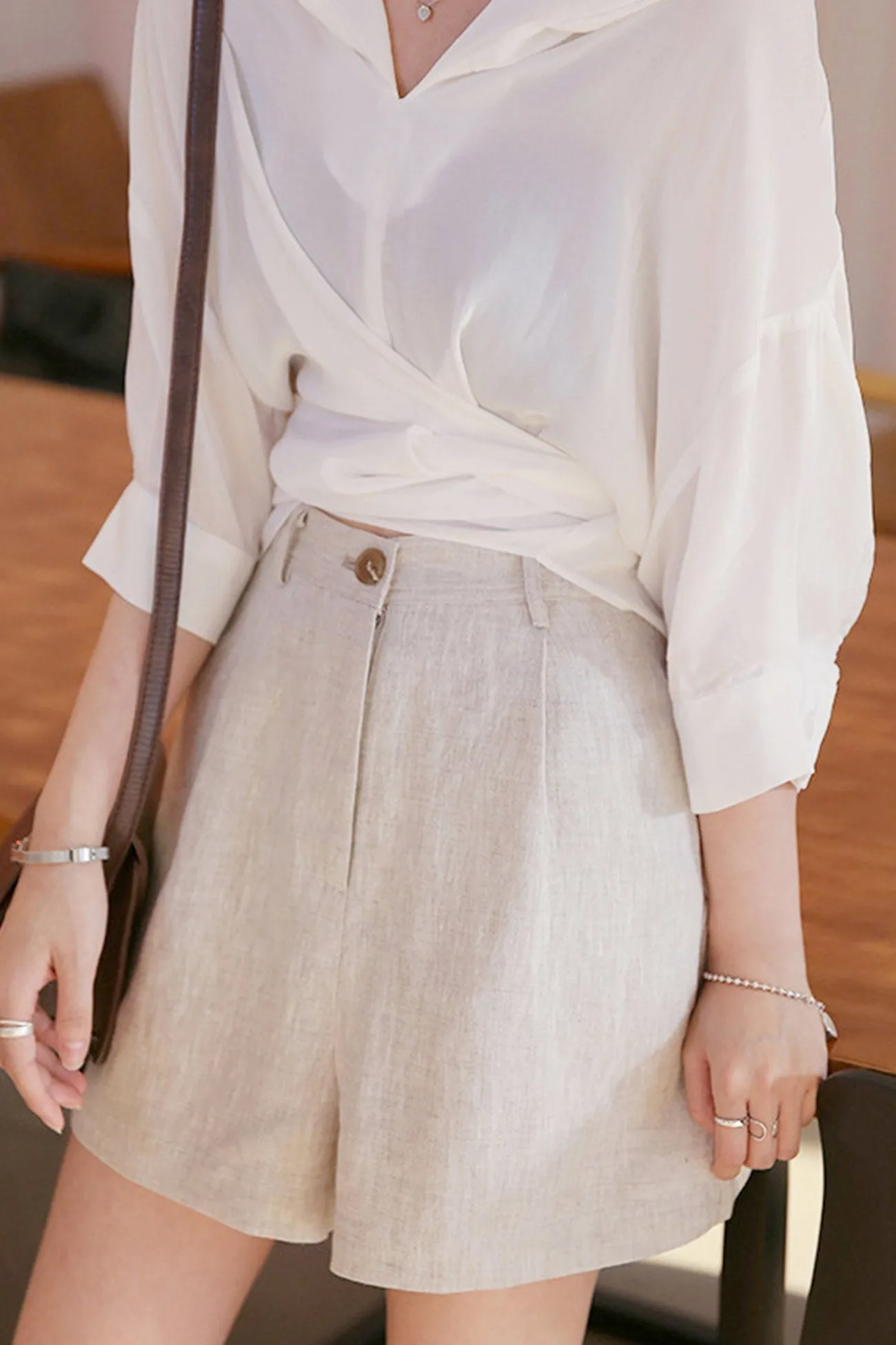 BerryBetty - Solid Linen High Waist Shorts