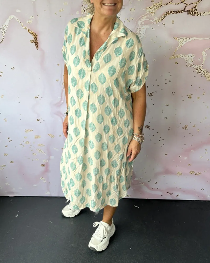 Bettina | Loose Spring Dress with Lapel Collar and Short Sleeves