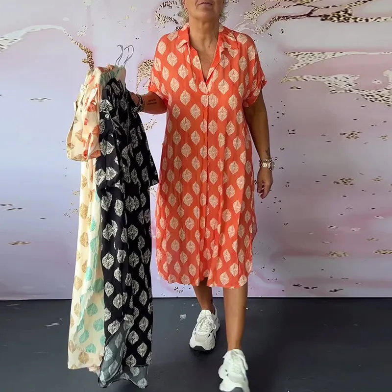 Bettina | Loose Spring Dress with Lapel Collar and Short Sleeves