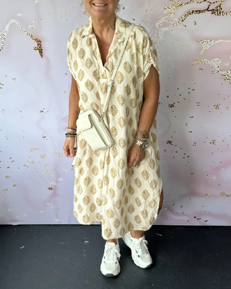 Bettina | Loose Spring Dress with Lapel Collar and Short Sleeves