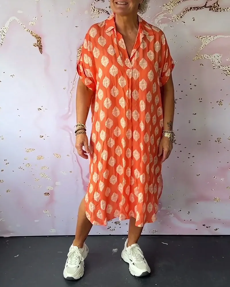 Bettina | Loose Spring Dress with Lapel Collar and Short Sleeves