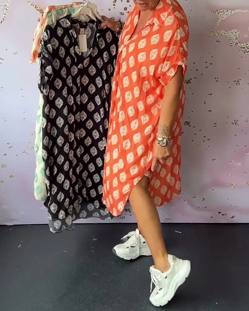 Bettina | Loose Spring Dress with Lapel Collar and Short Sleeves