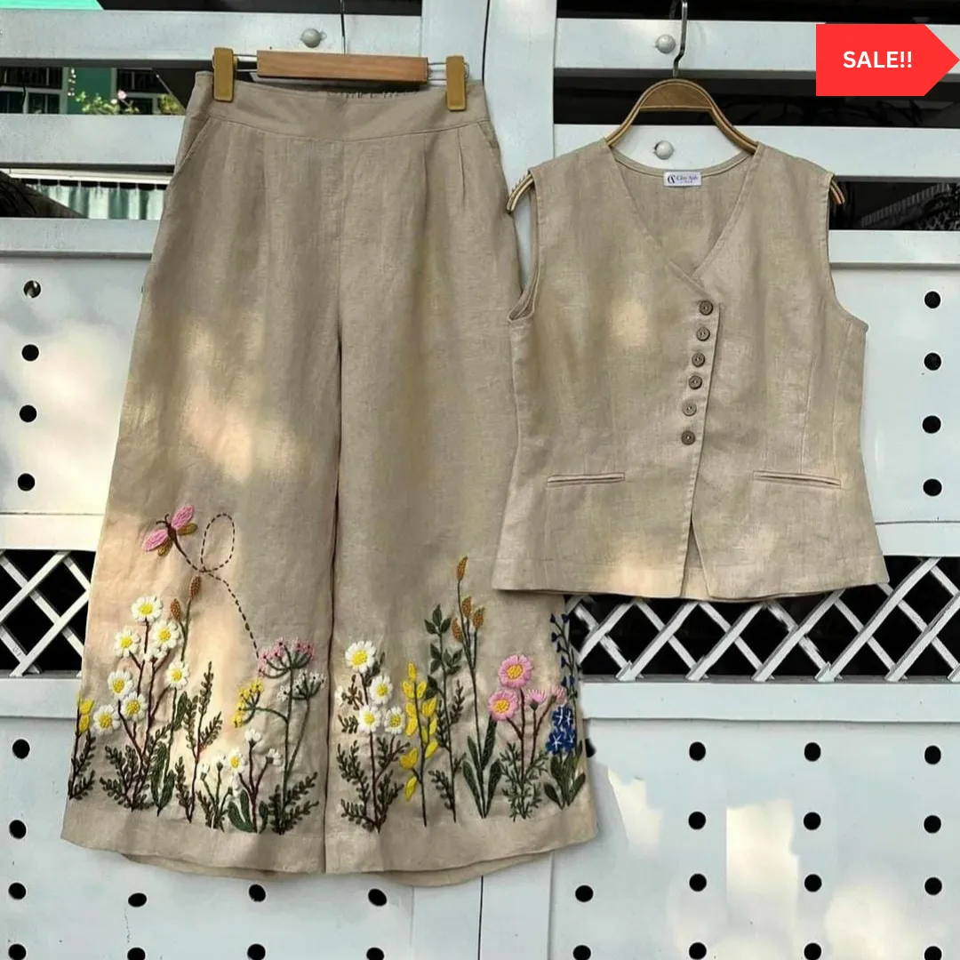Biba Floral Embroidery Cord Set "Beige" (Top   Bottom)
