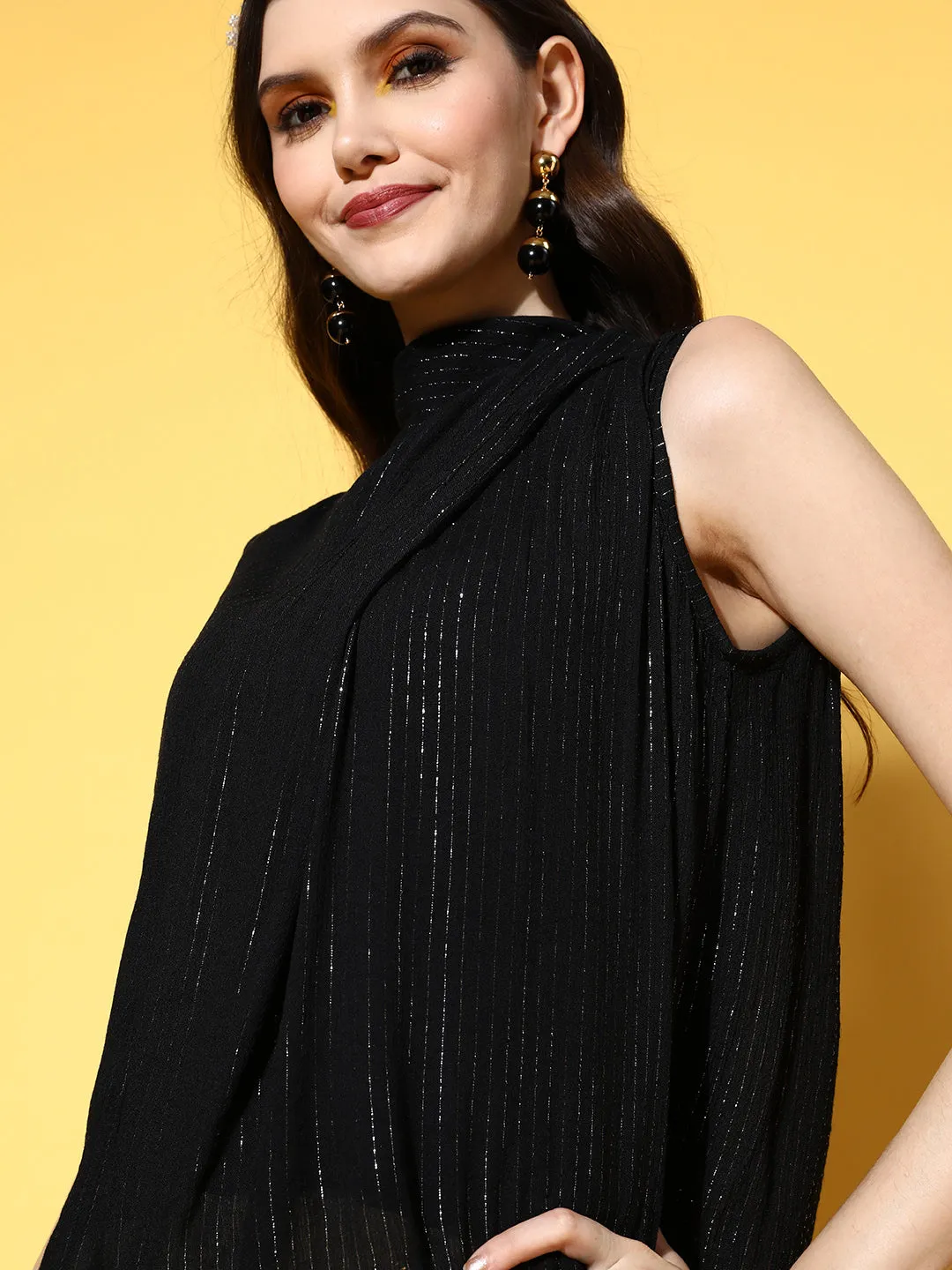 Black Lurex Tie Up Top