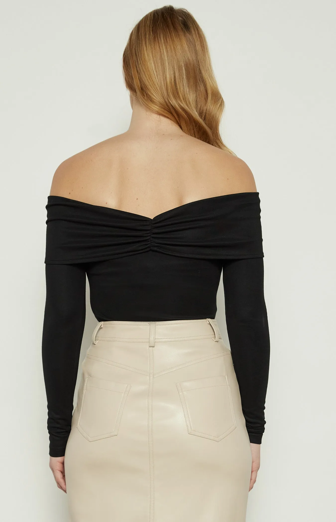 Black Off The Shoulder Top with Front Ruched Detail