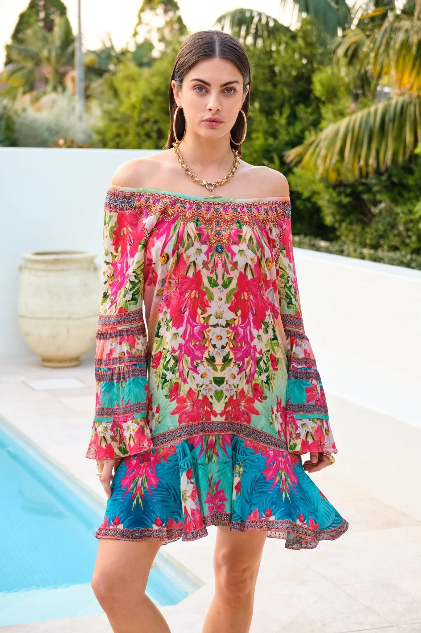 BLUE BLOSSOM FRILL DRESS